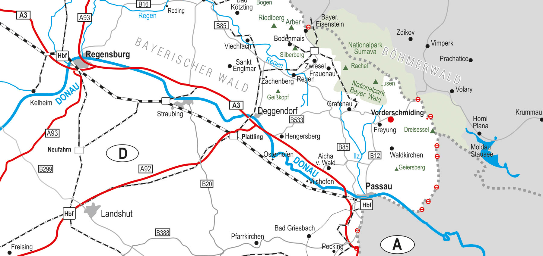 Karte Bayerischjavascript:void(0)er Wald Vorderschmiding